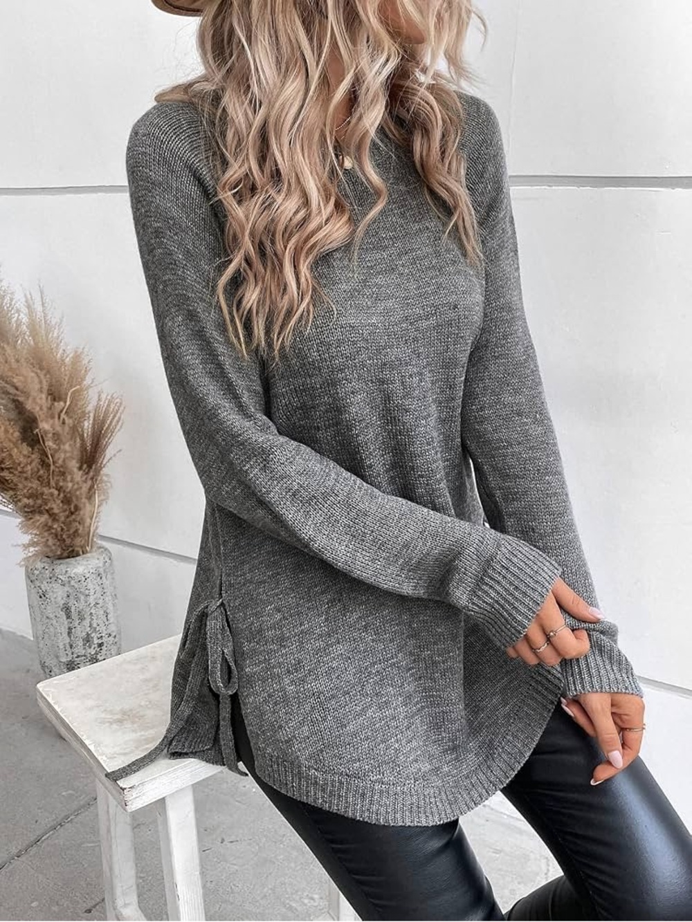 Grey Side Tie Sweater